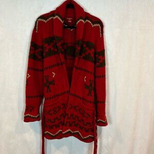 Sundance women’s heritage red southwestern 100% lambs wool tie cardigan size M